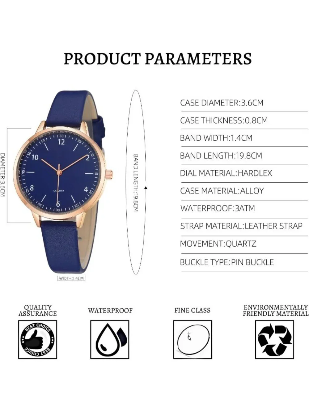 Women's Blue Dial Dainty Analog Leather Waterproof Reloj Para Mujer Wrist Watch